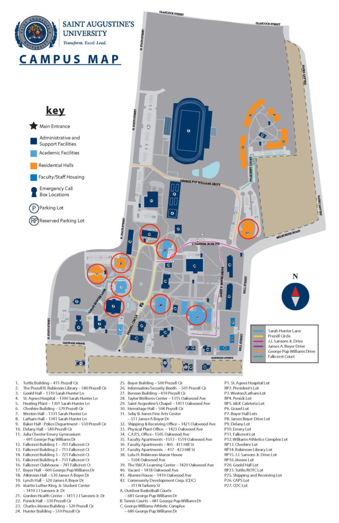 SAU Campus Map-5-18-23-street key - Saint Augustine's University